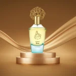 Dar Al Hae New perfume bottle displayed on golden podium with silk