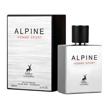 Maison Alhambra Alpine Homme Sport 100ml EDP bottle and silver box